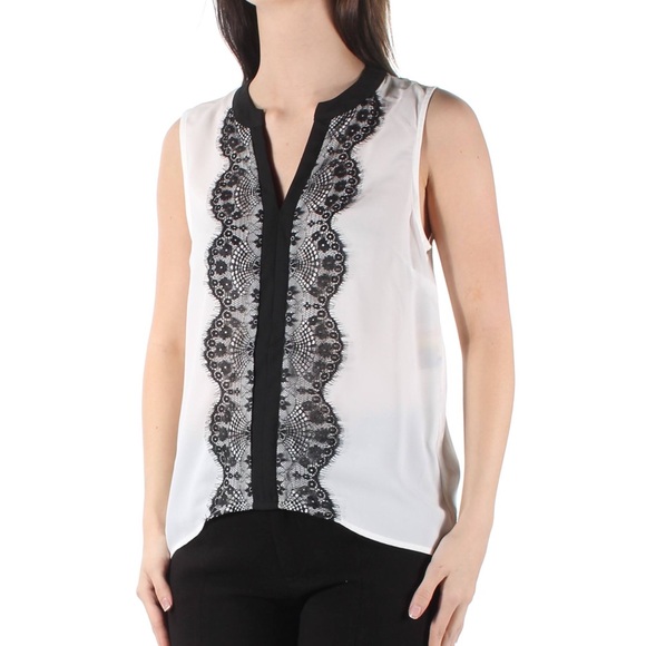 INC, Washed White Winter Mariner Colorblocked Lace Sleeveless Top - Picture 8 of 16